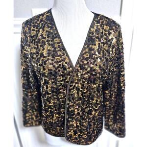 Peter Nygard Gold Metallic Sequined Jacket Long Sleeves Size Large Lined